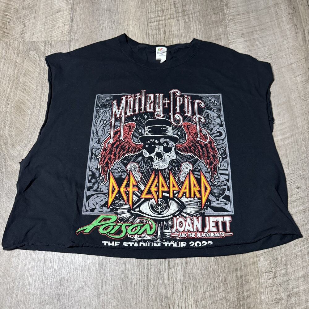 Motley Crue Def Leppard Poison Jett Stadium Tour 2022 Crop Cut Off T-Shirt Sz L